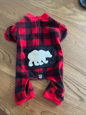 Red & Black Buffalo Plaid Pet Onesie with Bear Patch